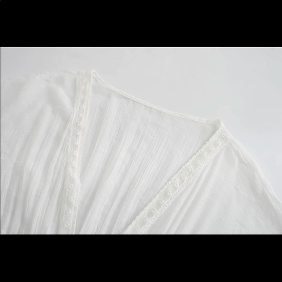 Black Maxi Kimono CoverUp Linen Cotton Lace - Picture 12 of 14